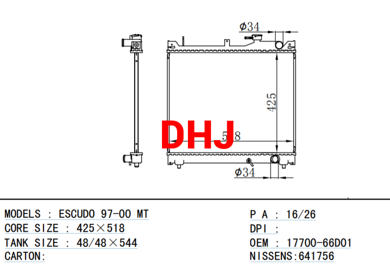 17700-66D01 SUZUKI ESCUDO 97-00 MT radiator