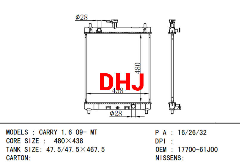 17700-61J00 SUZUKI CARRY 1.6 09- MT radiator