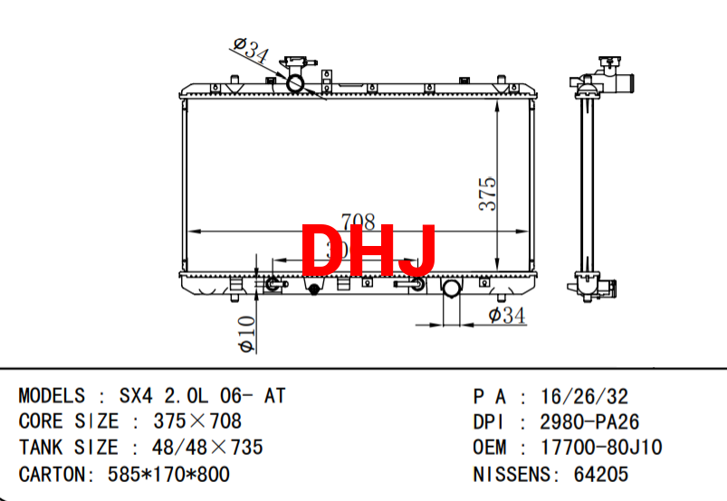 17700-80J10 SUZUKI SX4 2.0L 06- AT  radiator