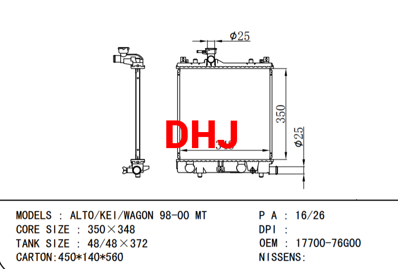 SUZUKI ALTO radiator SUZUKI 17700-75F00 17700-76G00