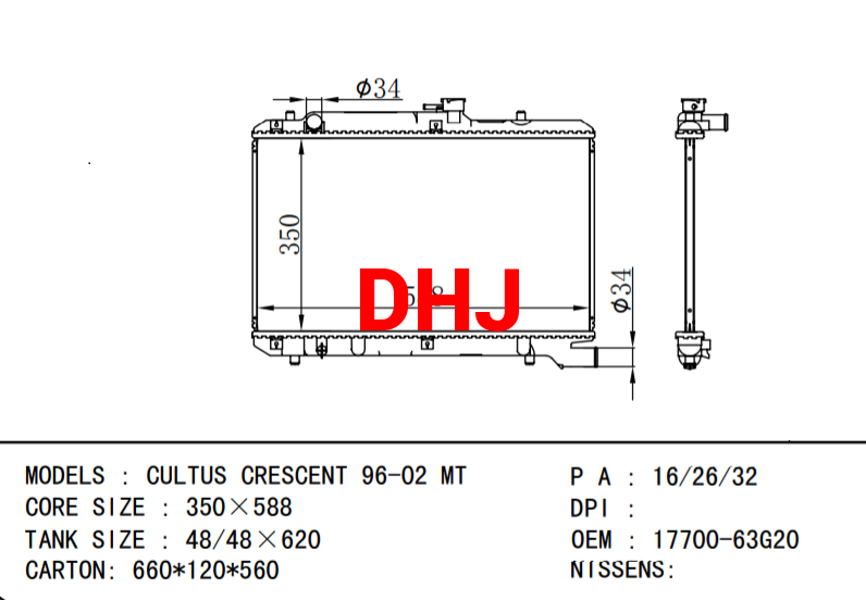 17700-63G20 SUZUKI CULTUS CRESCENT radiator