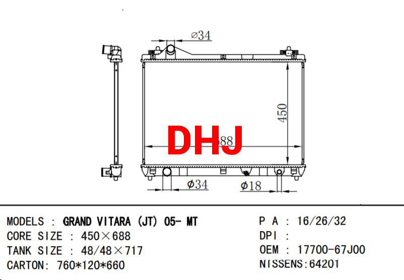 17700-67J00 SUZUKI GRAND VITARA II (JT) radiator