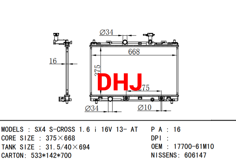 17700-61M10 suzuki SX4 radiator