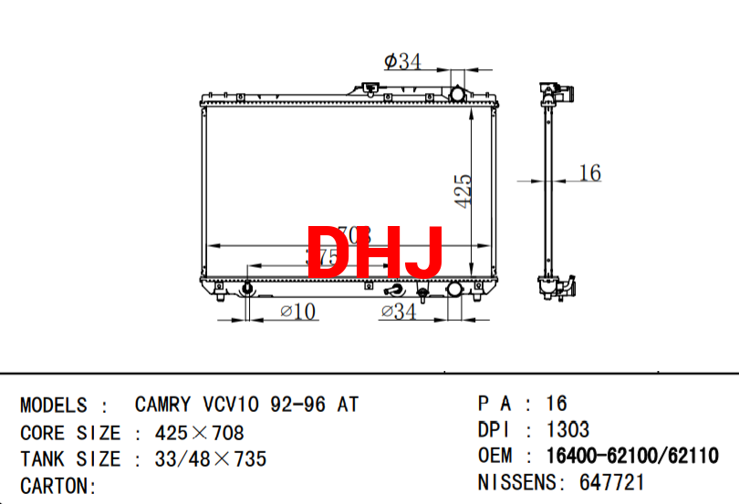 TOYOTA CAMRY CAR RADIATOR 16400-62110 16400-62100 16400-07040