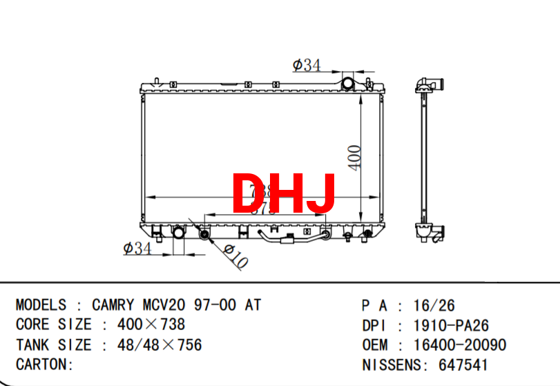 TOYOTA CAMRY car radiator 16400-0A060 16400-20090