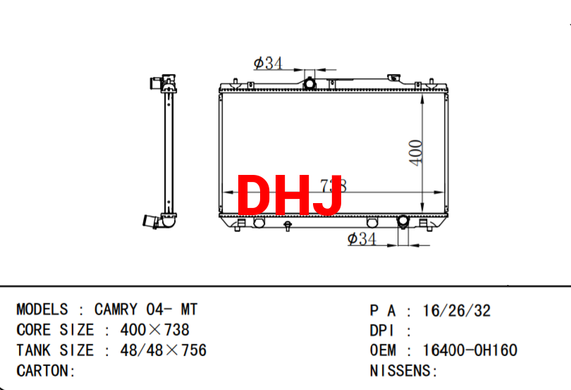 TOYOTA CAMRY Car radiator 16400-0H160