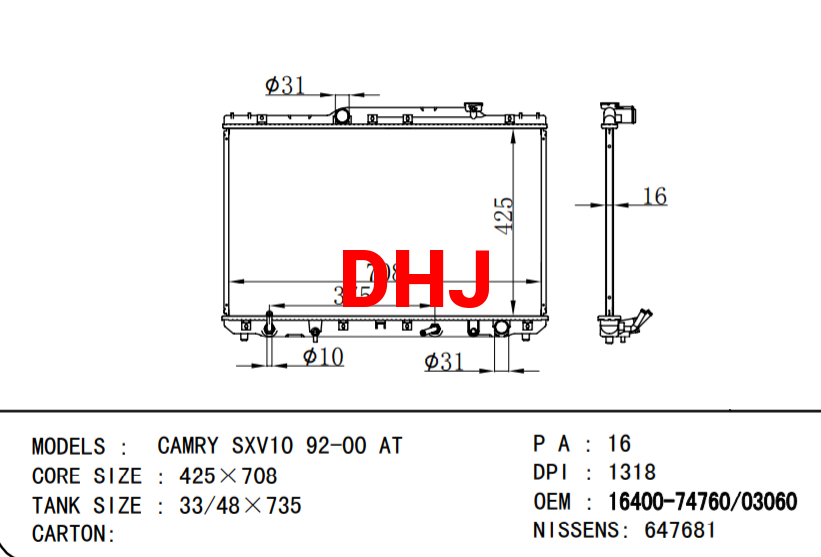 TOYOTA CAMRY car radiator 1640003061 1640074760 1640003060