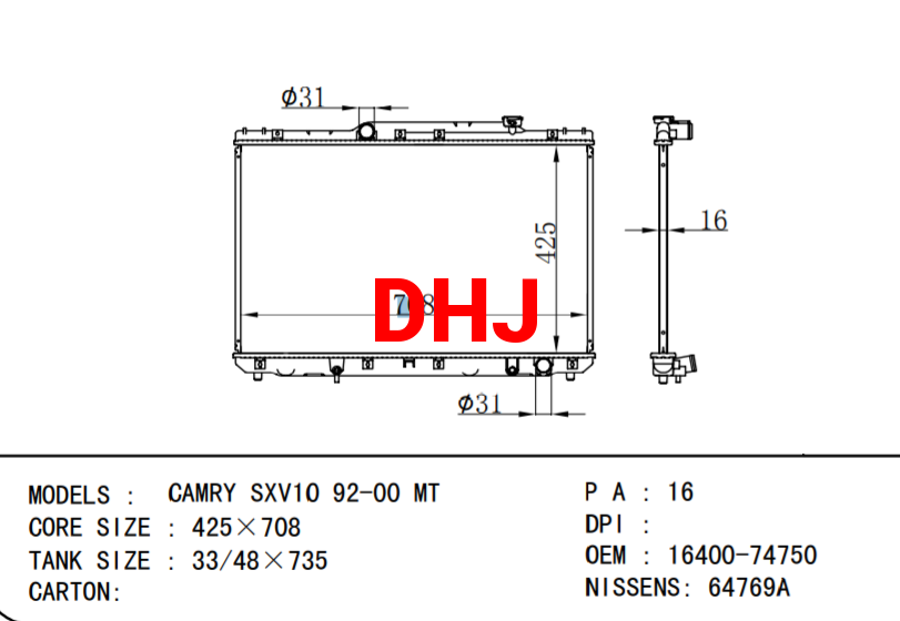TOYOTA CAMRY car radiator 16400-74750