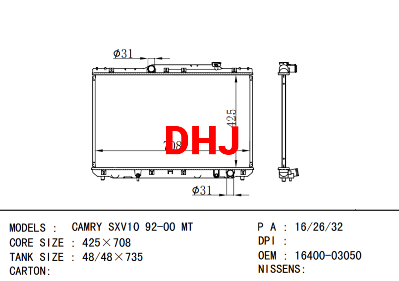 TOYOTA CAMRY radiator 16400-03050 16400-74750