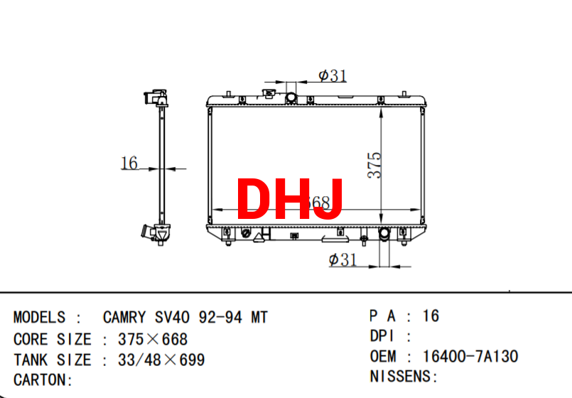  TOYOTA CAMRY auto radiator 16400-7A130