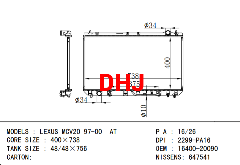 TOYOTA LEXUS car radiator 16400-0A060 16400-20090