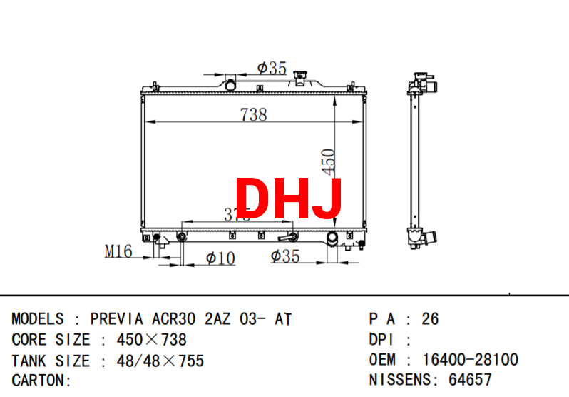PREVIA ACR30 CAR RADIATOR 16400-28100 16400-28110