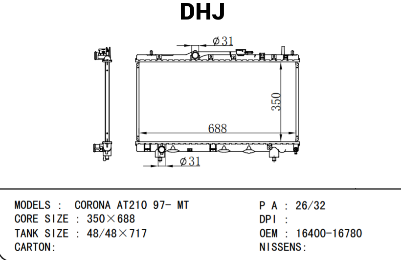 TOYOTA CORONA radiator 16400-16570 16400-16571 16400-16780