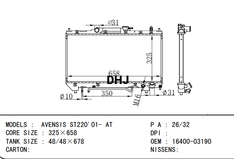 TOYOTA AVENSIS radiator 16400-03190