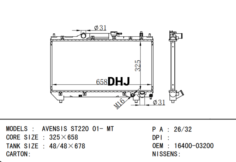 TOYOTA AVENSIS ST220 CAR RADIATOR 16400-03200