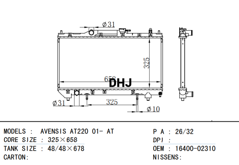 TOYOTA AVENSIS CAR RADIATOR 16400-02310 16400-02270