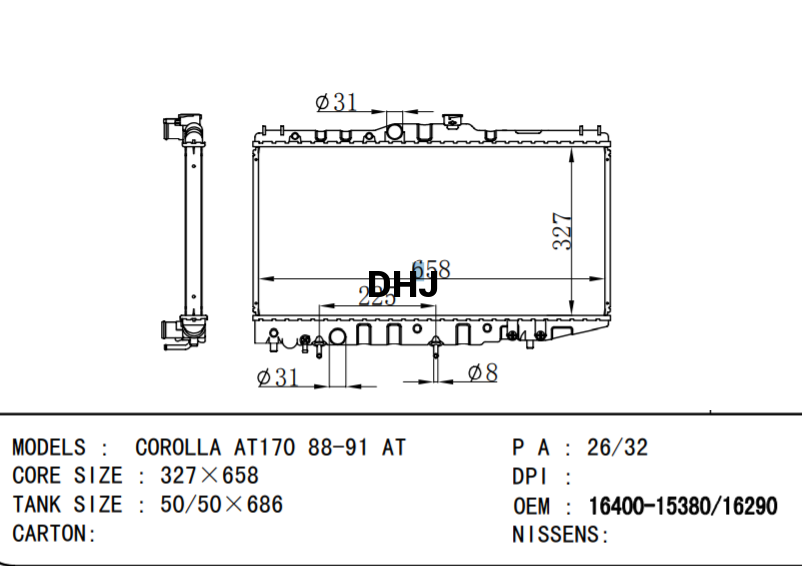 TOYOTA COROLLA CAR RADIATOR 16400-16240 16400-15380 16400-16200