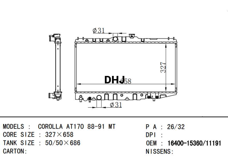 TOYOTA COROLLA CAR RADIATOR 16400-15360 16400-1537 16400-16150 16400-16290 16400-