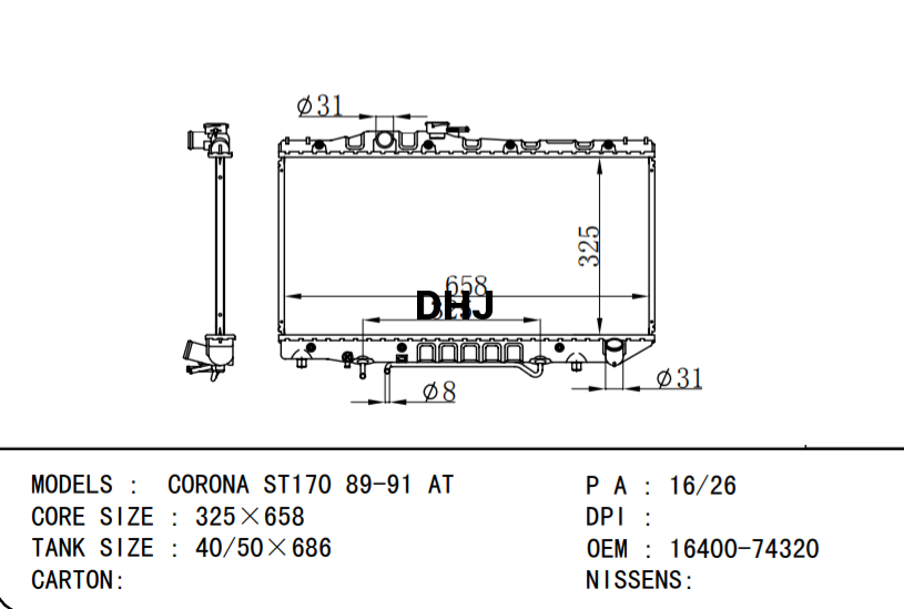 TOYOTA CORONA RADIATOR 16400-74320 16400-74370 16400-74350  16400-74060  16400-74260 16400-74340 16400-74070