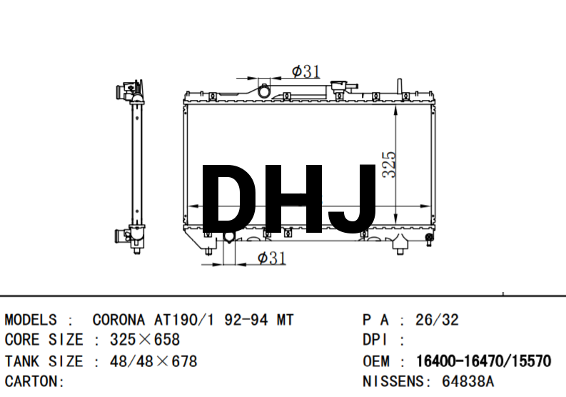 TOYOTA CORONA CAR RADIATOR 16400-16470 16400-16450