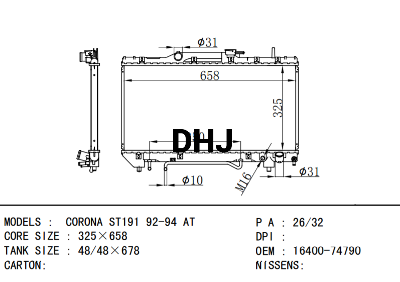 16400-74790 TOYOTA CORONA ST191 92-94 AT/MT CAR RADIATOR