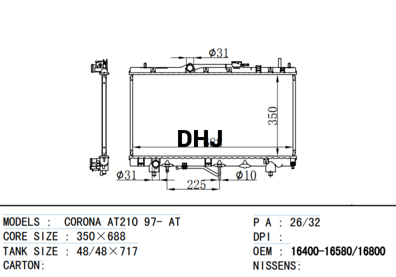 TOYOTA CORONA CAR RADIATOR 16400-16800 16400-16581 16400-16580