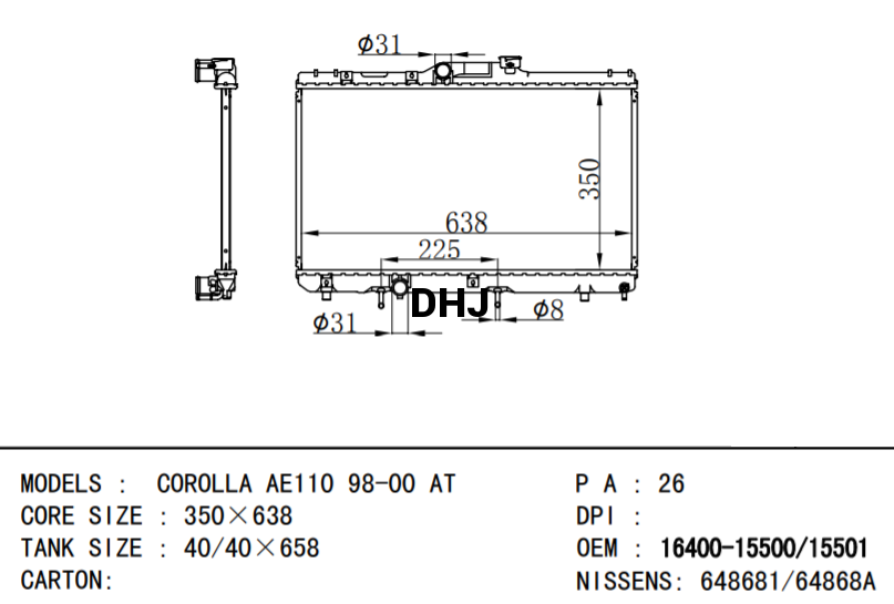 TOYOTA COROLLA AE110 RADIATOR 16400-15700 16400-16670 16400-15550 16400-15500 16400-15501 1640016690