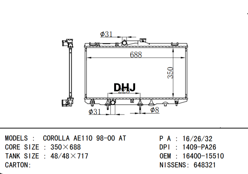 TOYOTA COROLLA RADIATOR 16400-15511 16400-11550 16400-16700 16400-16701 16400-155