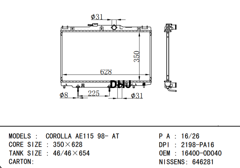 TOYOTA COROLLA CAR RADIATOR 16400-22100 164000D030 164000D07087 16400-0D040