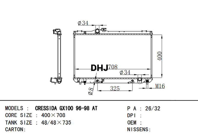 TOYOTA CRESSIDA GX100 RADIATOR 16400-70570 OE	16400-70580