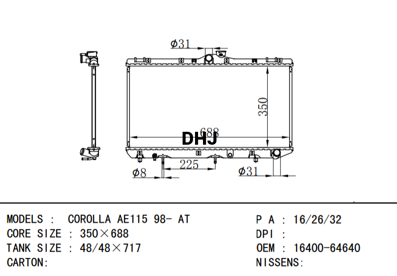 TOYOTA COROLLA RADIATOR 16400-6A080 16400-64640