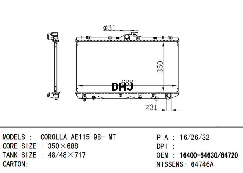 TOYOTA COROLLA RADIATOR 16400-64630 16400-64631