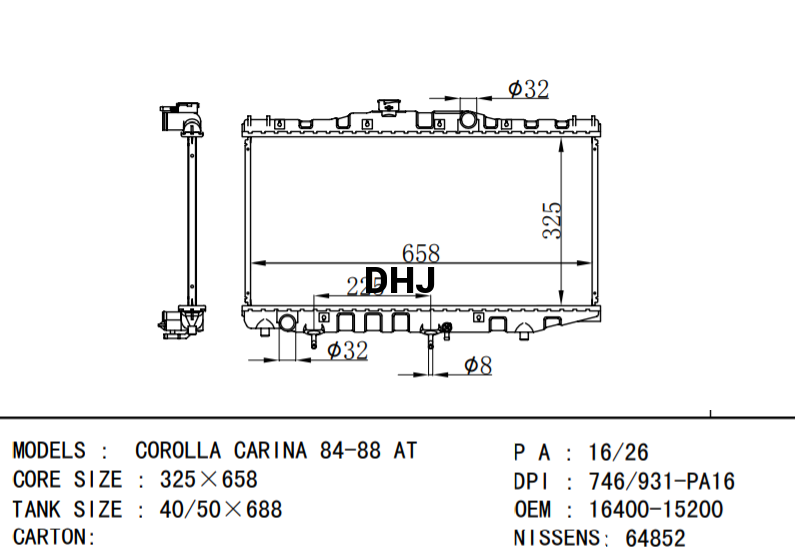 TOYOTA COROLLA radiator 16400-1520 16400-14050