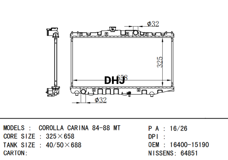 TOYOTA COROLLA radiator 16400-15190 16400-16080