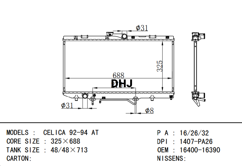 TOYOTA CELICA radiator 16400-16311 16400-16390 16400-16340 16400-16301