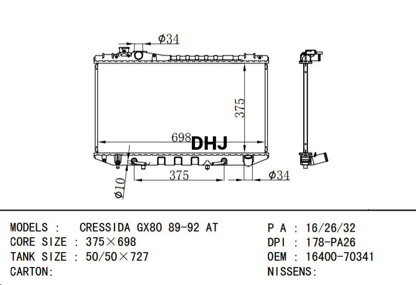 TOYOTA CRESSIDA GX80 RADIATOR 16400-73041 16400-42210 16400-43250 16400-70341