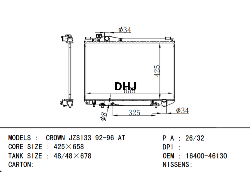 TOYOTA CROWN JZS133 CAR RADIATOR 16400-46520 16400-46130