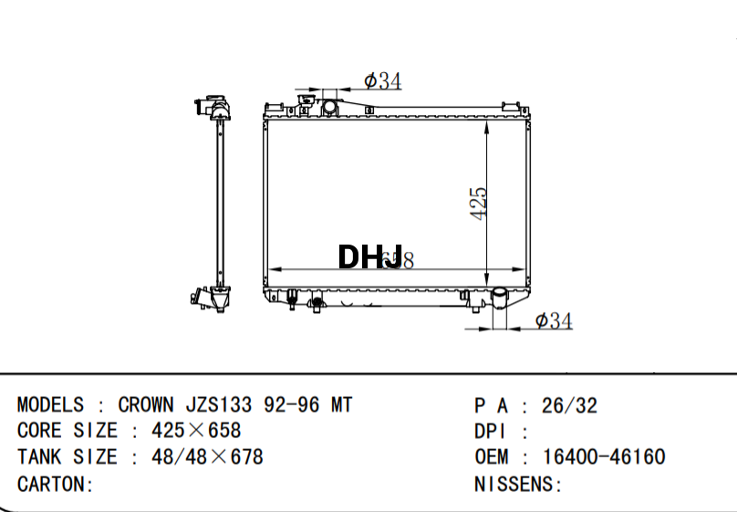TOYOTA CROWN JZS133 RADIATOR 16400-46160 16400-46150