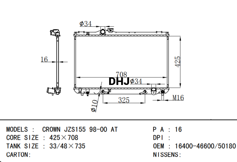 TOYOTA CROWN JZS155 CAR RADIATOR 16400-46600 16400-50180