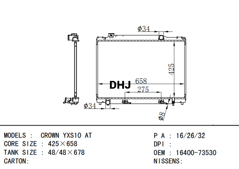 16400-73530 16400-73630 TOYOTA CROWN YXS10 AT CAR RADIATOR