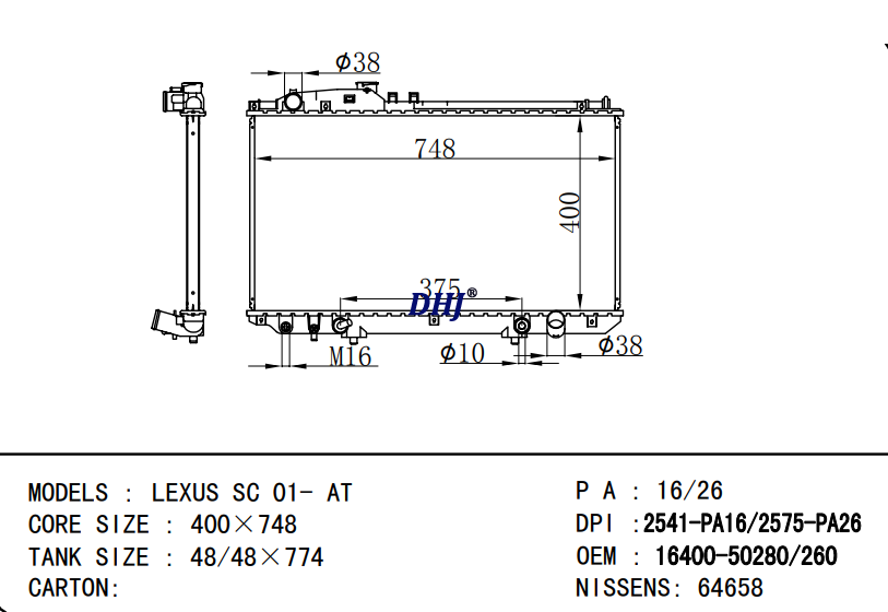 16400-50280 TOYOTA  LEXUS SC 01- AT radiator