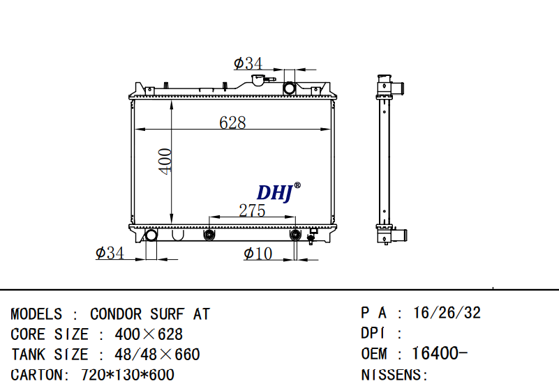 TOYOTA CONDOR SURF AT/MT radiator