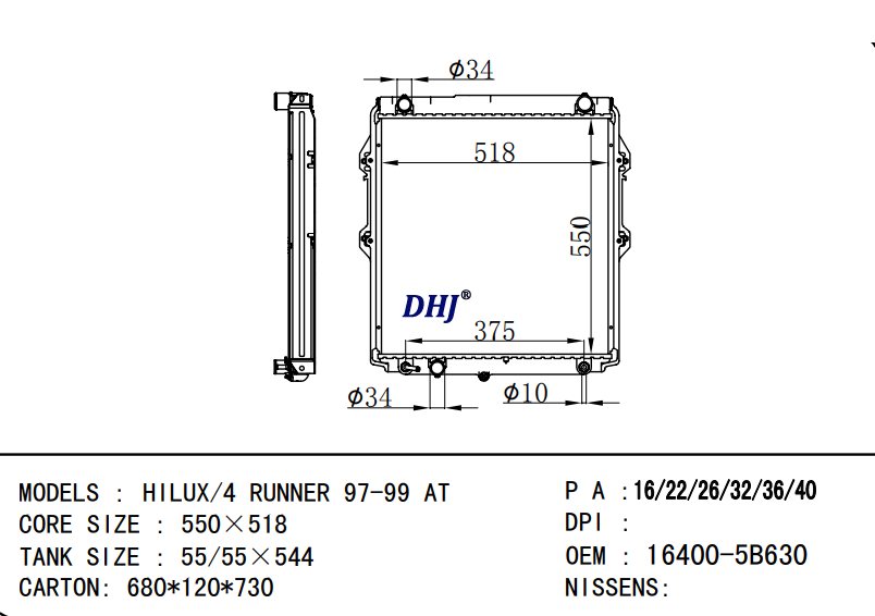 TOYOTA AHILUX/4 RUNNER RADIATOR 16400-5B630