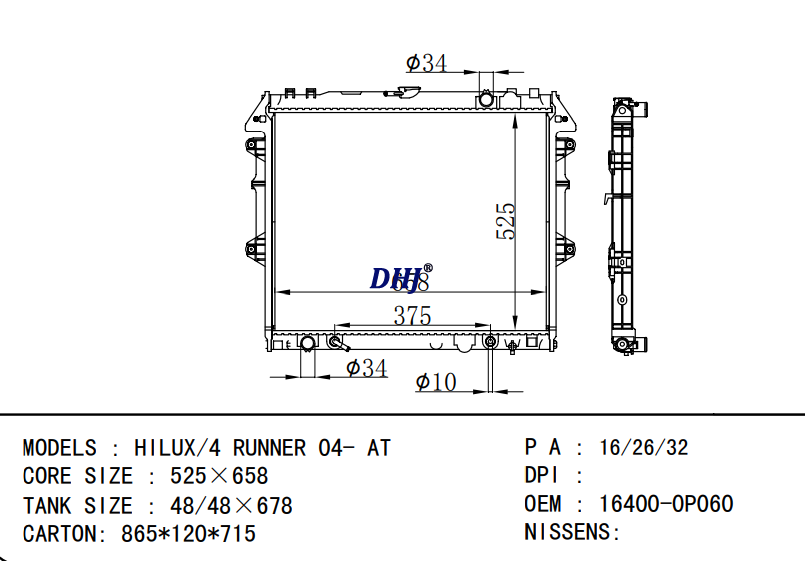 16400-0P060 TOYOTA HILUX/4 RUNNER 04- AT radiator