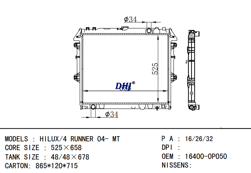 TOYOTA HILUX RUNNER radiator 16400-0P050