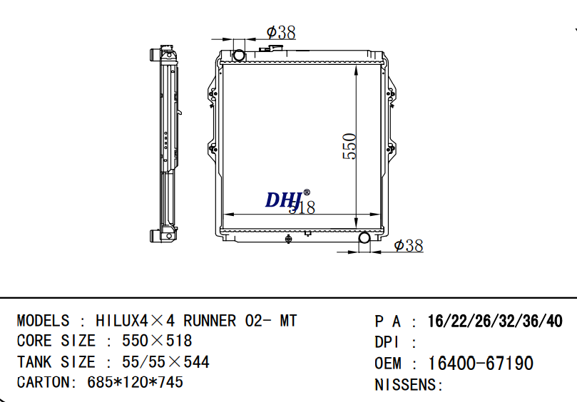 TOYOTA HILUX4×4 RUNNER radiator 16400-67190