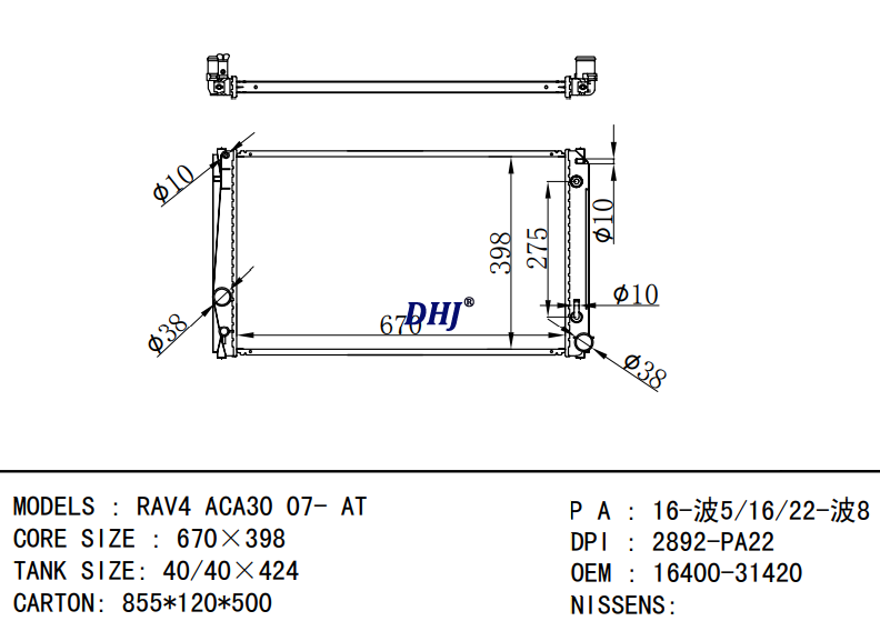 16400-31420 TOYOTA RAV4 ACA30 07- AT radiator