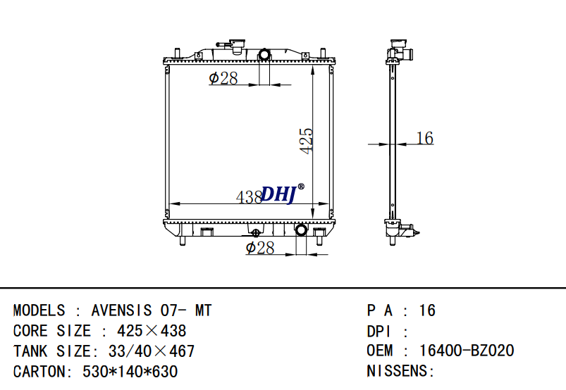 16400-BZ020 TOYOTA AVENSIS 07- MT radiator