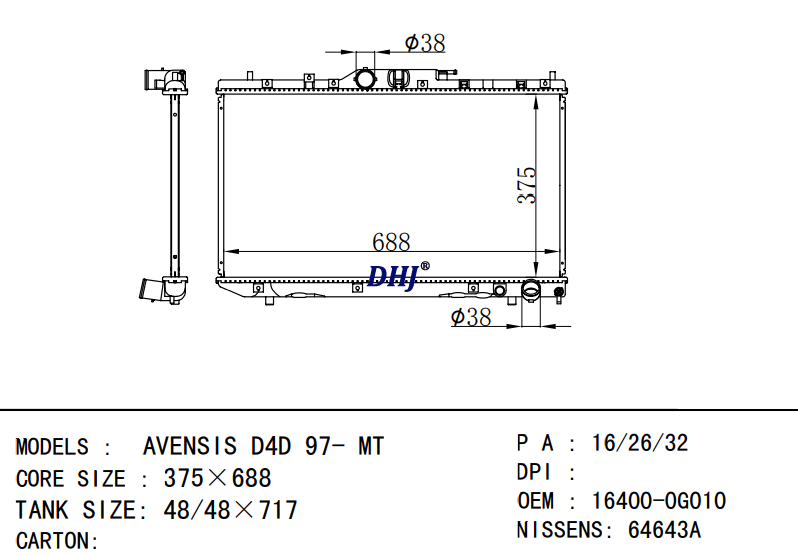 16400-0G010 TOYOTA AVENSIS D4D radiator