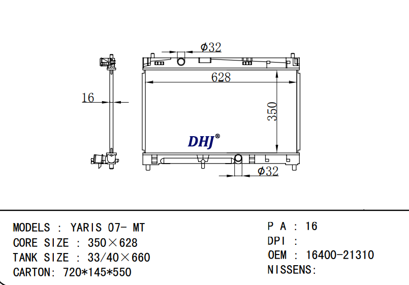 16400-21310 TOYOTA YARIS 07- MT radiator
